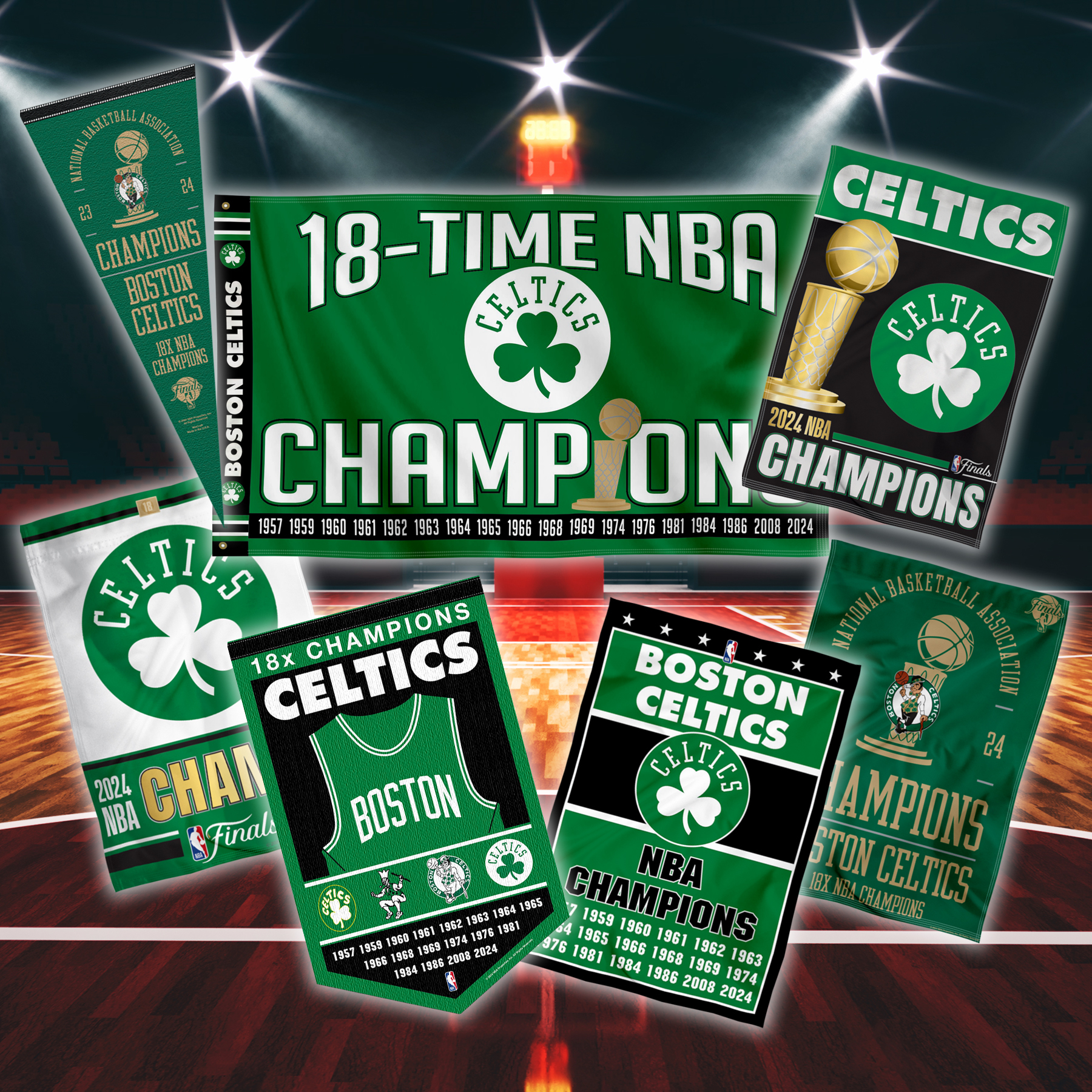 BOSTON CELTICS 2024 NBA CHAMPIONS FLAGS