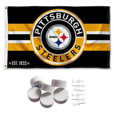 Pittsburgh Steelers Patch Button Banner Flag with Tack Wall Pads