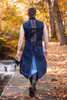 Bramblewood Long Vest, Navy with Brown Leather, back view