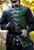 Blacktide Vest, Black/Dark Green with Brown Leather, front view