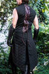 Bramblewood Long Vest, Black with Brown Leather, back view
