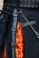 Gothic Velvet Hybrid Full Length Cargo Kilt - 23" - Black + Emberglow - Men's Size XS Gothic Velvet Hybrid Full Length Cargo Kilt - 23" - Black + Emberglow - Men's Size XS