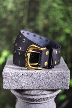 Black Leather Belt - Brass Hardware - Medium