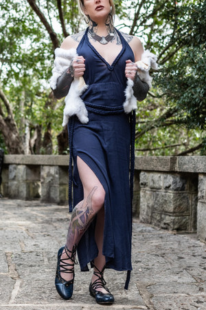 Fae Ceremonial Halter Dress - Navy, Size Medium