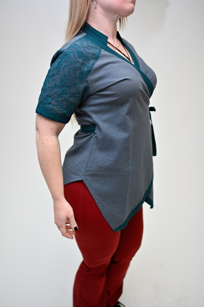 Aethervale Wrap Top - Grey/Blue - M/L