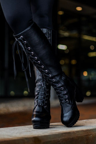 Leather Platform Knee High Boot | Karen Millen