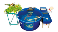 Complete mini fish farm system shown with optional aquaponics kit.