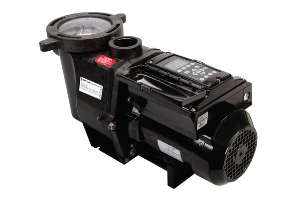 Pump shown from the top with motor control panel open and showing the outlet.