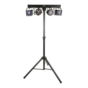 QTX Twin Derby FX & Two LED Par Cans Party DJ Disco Stage Light System with T Bar Stand QTX Twin Derby FX & Two LED Par Cans Party DJ Disco Stage Light System with T Bar Stand