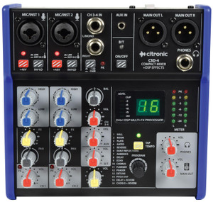 Citronic CSD-4 Compact 2 Mono 1 Stereo Channel Live Mixer with Bluetooth Receiver & 16 DSP Effects Citronic CSD-4 Compact 2 Mono 1 Stereo Channel Live Mixer with Bluetooth Receiver & 16 DSP Effects