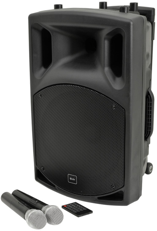 QTX QX12PA-Plus 100W Battery Powered Portable PA System with Bluetooth & Two Handheld Microphones