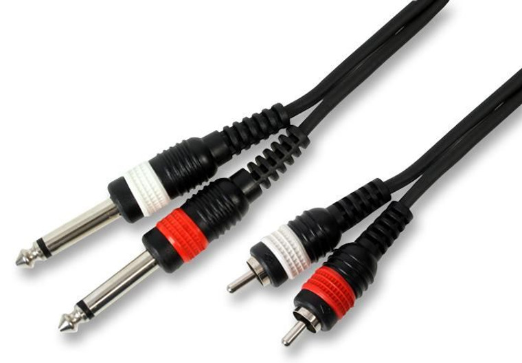 Pulse 2 x 6.35mm (1/4") Mono Jack to 2x Phono (RCA) Plug to Plug Lead, 1.5m Black -  PLS00251