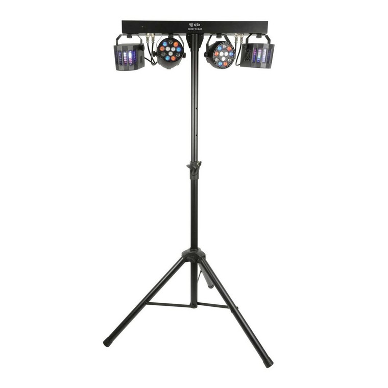 QTX Twin Derby FX & Two LED Par Cans Party DJ Disco Stage Light System with T Bar Stand