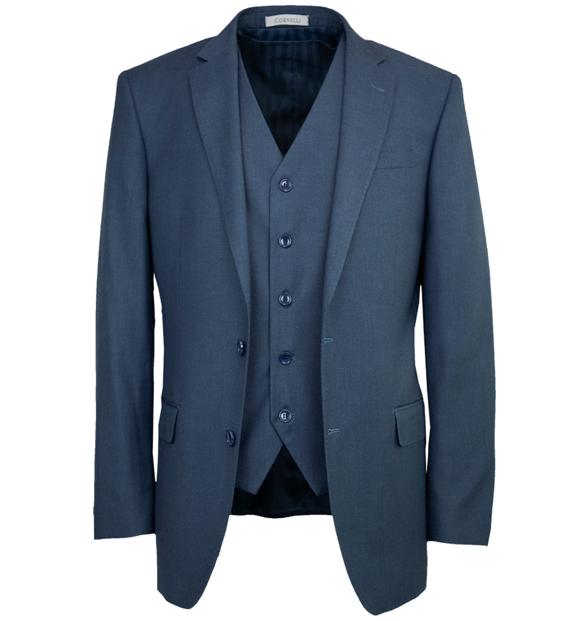 Cornelli Luxury 3 Piece Vested Suit Modern Fit Heather Blue