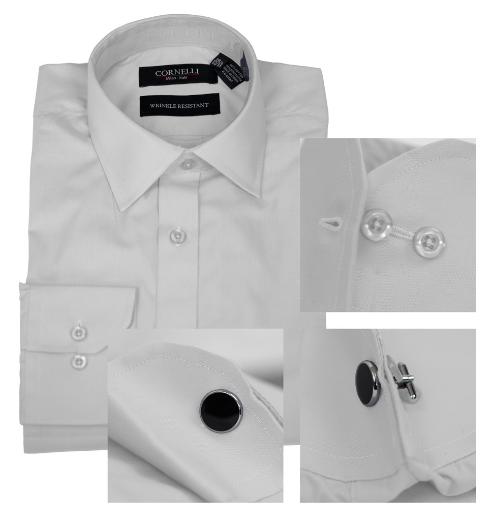 Cornelli Solid Luxury Dress Shirt Tailored Fit White