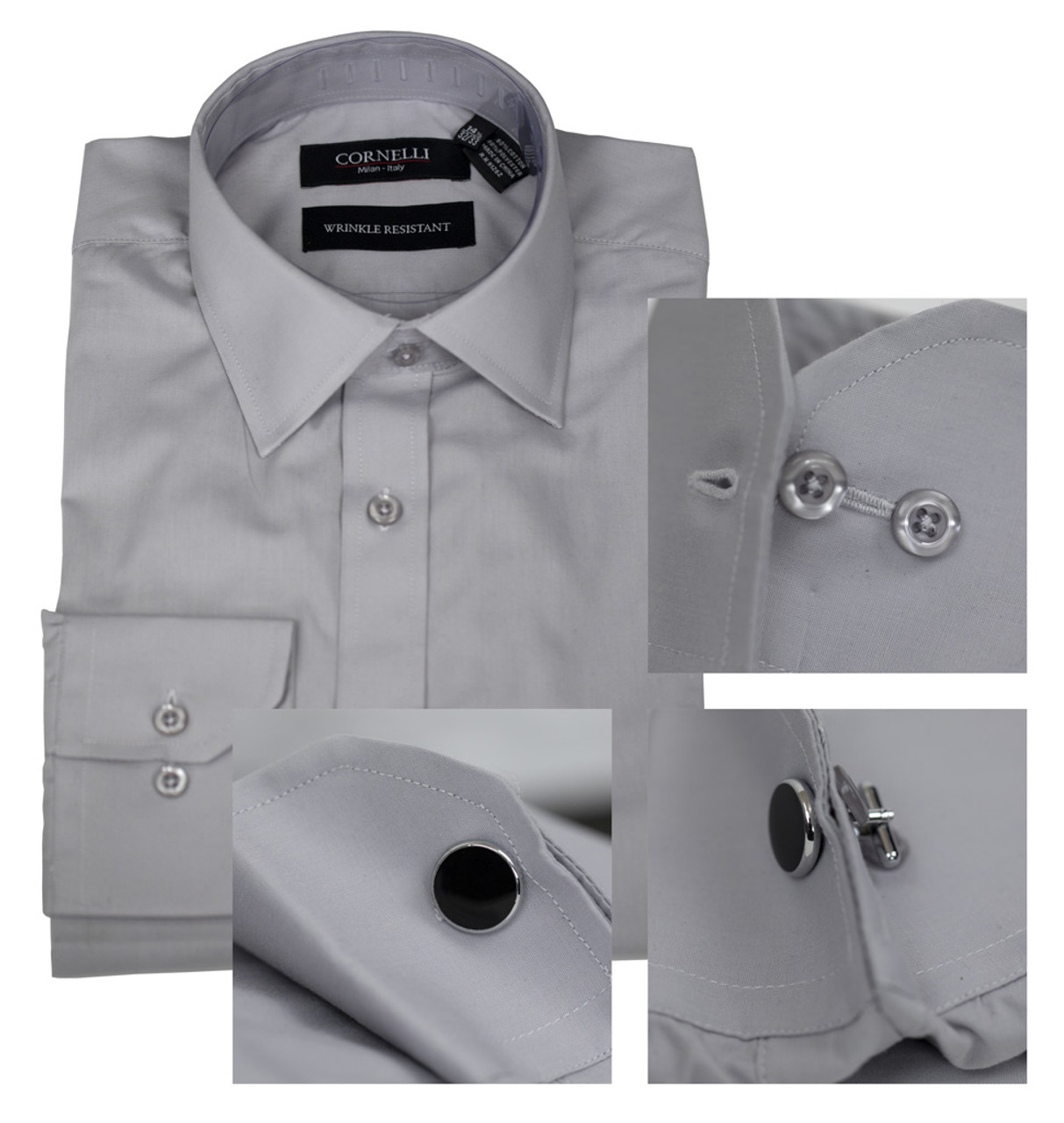 Cornelli Solid Luxury Dress Shirt Tailored Fit Light Grey