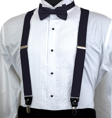 Solid Suspender Bow Tie and 