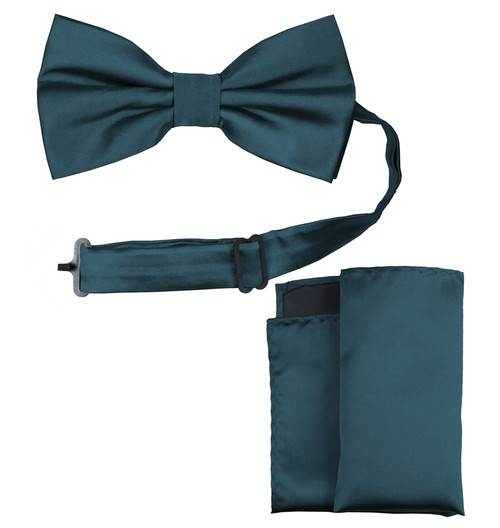 Solid Bow Tie and Handkerchief Set Saphire Blue