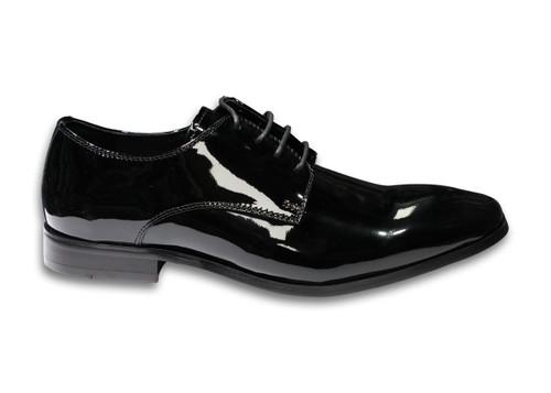Cornelli Men's 100% Patent Leather Upper Patent Black Tuxedo Shoe - Lace Up - Oxford OC350PBLK(OC350PBLK)