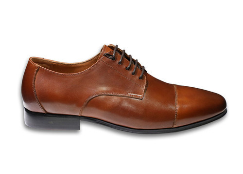 Cornelli Men's 100% Leather Upper Cognac Shoe - Lace Up - Cap Toe OC330COG(OC330COG)