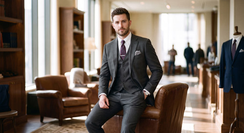 Gianelli Men's Vegan Wool Feel Dark Grey Suit - Single Breasted - 2 Bttn - Vested - Slim Fit -  S181S2V5SLDGY