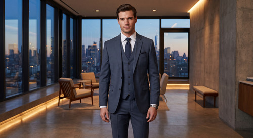 DKNY Navy2 Solid Vested Suit DEZL3-19W0006