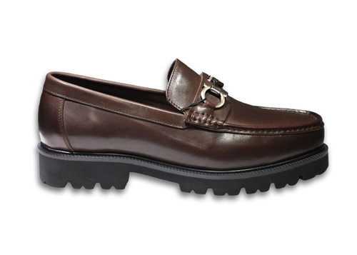 Cornelli Men's 100% Leather Upper Dark Brown Shoe - Slip On - Bit Loafer Thick Sole OC500DBR(OC500DBR)