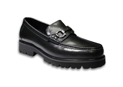 Cornelli Men's 100% Leather Upper Black Shoe - Slip On - Bit Loafer Thick Sole OC500BLK(OC500BLK)