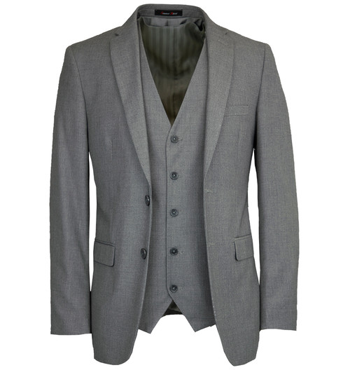 3 Piece Vested Slim Fit Suit Light Grey