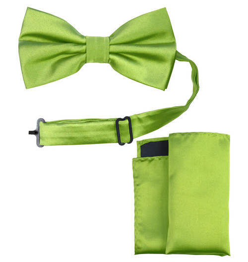 Solid Bow Tie and Handkerchief Set Lime