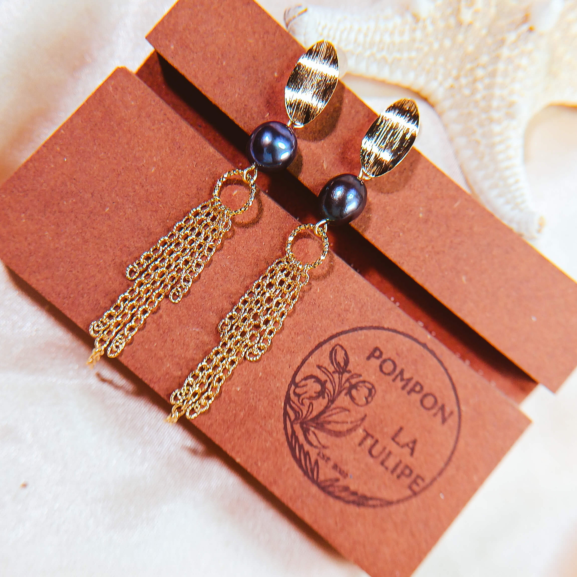 Boucles D'oreilles Pendantes Bleues - Perles Et Pointes Sur éventail - Neuf Sans Emballage