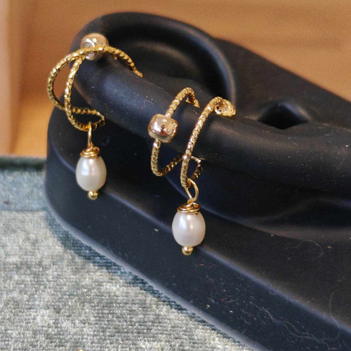 Marque Handmade 18K Or Plaqué Perle d'Eau Douce Boucle d'Oreille