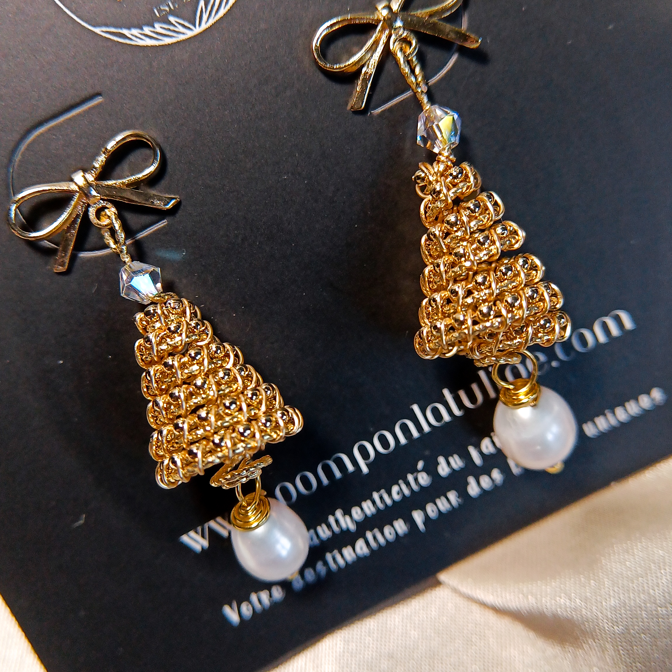 Boucles d'Oreilles Noël Éclatant - Forme de Sapin avec Perles D'eau Douce