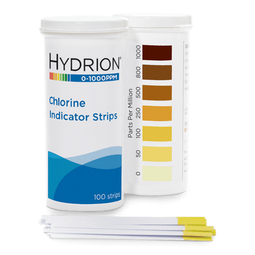 Hydrion Chlorine 0-1000 ppm Test Kit - 100 Test Strips