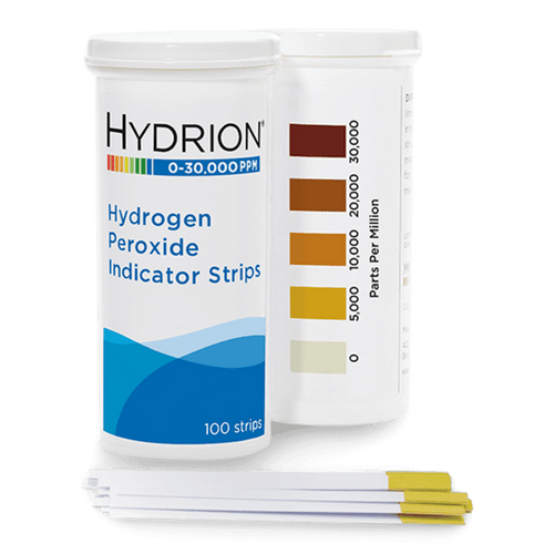 Hydrion Hydrogen Peroxide 0-30000 ppm Test Kit - 100 Indicator Strips