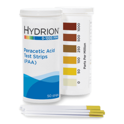 Hydrion Peracetic Acid 0-1000 ppm Test Kit - 50 PAA Indicator Strips