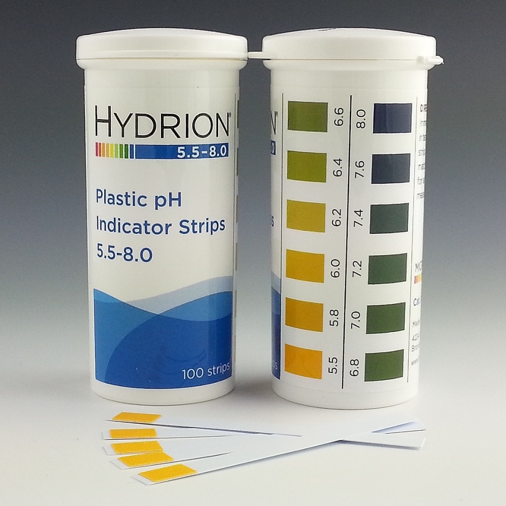 Hydrion pH Test Kit 100 Plastic pH 5.5 to 8.0 Indicator Strips New