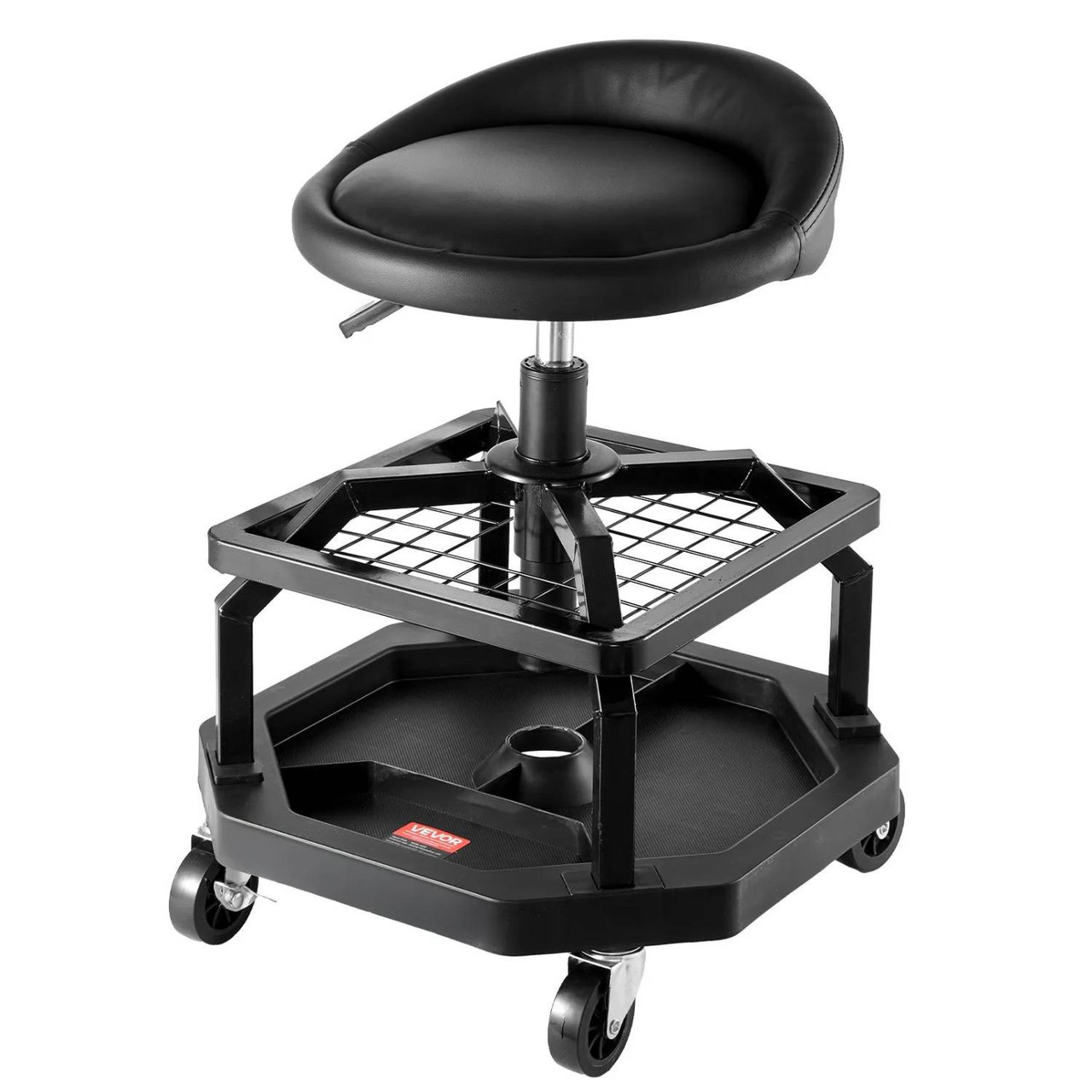 Work Center Stool VEVOR Rolling Shop Stool, Pneumatic Garage Seat/Work Stool with 300 lbs ...