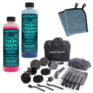 MOTIVITY Dual Foaming Wash Kit - Includes Snow and Ceramic Foaming Washes, 21-Piece Detailing Kit, and Microfiber Cleaning Cloths - Complete Auto Cleaning Set