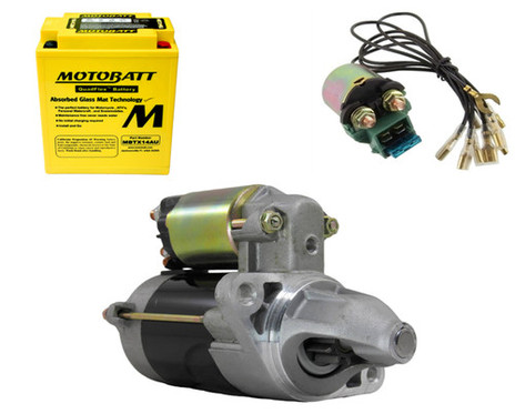 New Starter, Battery & Relay Kit Fits Kawaskai UTV KAF300 Mule 500 520 Models