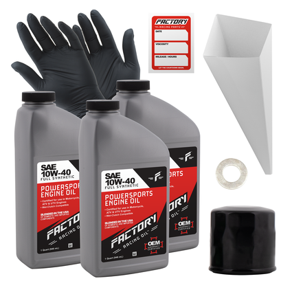 Factory Racing Parts SAE 10W-40 3qt Oil Change Kit Fits Kawasaki KVF750, KRF750 Factory Racing Parts SAE 10W-40 3qt Oil Change Kit Fits Kawasaki KVF750, KRF750