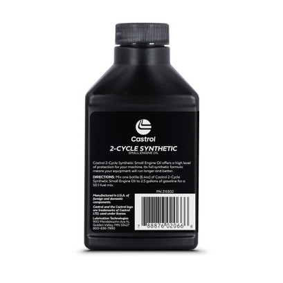 Castrol 2 Cycle Full Synthetic Oil - Small Engine Formula - 50:1 Mix Ratio - Includes Fuel Stabilizer - Case of 24 (6.4oz) Castrol 2 Cycle Full Synthetic Oil - Small Engine Formula - 50:1 Mix Ratio - Includes Fuel Stabilizer - Case of 24 (6.4oz)
