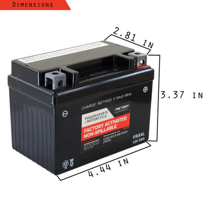 Factory Racing Parts AGM Battery FRX4L For ATVs, Motorcycles, and Scooters YTX4L-BS, BTX4L-BS Factory Racing Parts AGM Battery FRX4L For ATVs, Motorcycles, and Scooters YTX4L-BS, BTX4L-BS