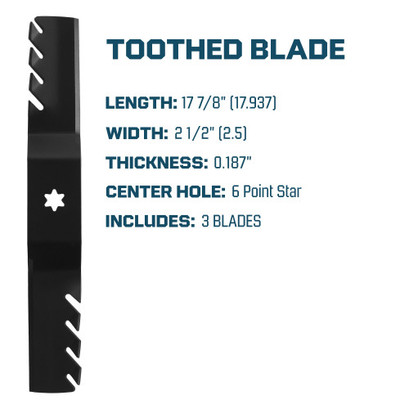 Toothed Mower Blade For Cub Cadet MTD Troy-Bilt White 50" Decks 742-04053, 942-04053, 742-04053A, 942-04053B - 3 Pack Toothed Mower Blade For Cub Cadet MTD Troy-Bilt White 50" Decks 742-04053, 942-04053, 742-04053A, 942-04053B - 3 Pack