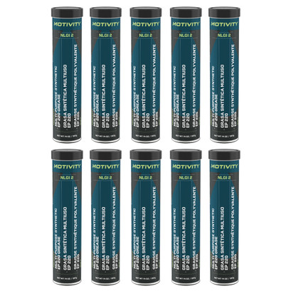 MOTIVITY Multi-Purpose Synthetic EP Grease, NGLI 2, Red Lithium Complex, Ideal for Automotive & Industrial Applications - 10 Pack (14oz Tubes)