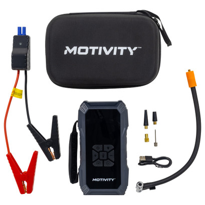 MOTIVITY 4-in-1 Portable Automotive Jump Starter with Air Compressor – 1000A Peak, USB & 12V DC Charging, 150 PSI, LED Flashight, LCD Display – for Cars, Motorcycles, ATVs & More MOTIVITY 4-in-1 Portable Automotive Jump Starter with Air Compressor – 1000A Peak, USB & 12V DC Charging, 150 PSI, LED Flashight, LCD Display – for Cars, Motorcycles, ATVs & More