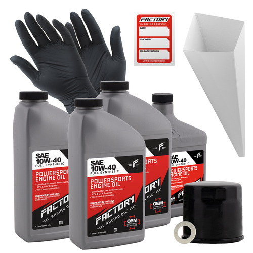 Factory Racing Parts SAE 10W-40 Full Synthetic 3.5 Quart Oil Change Kit fits Suzuki DL1000, DL1050, GSX-R1000, GSX-S1000, LT-F400 Factory Racing Parts SAE 10W-40 Full Synthetic 3.5 Quart Oil Change Kit fits Suzuki DL1000, DL1050, GSX-R1000, GSX-S1000, LT-F400
