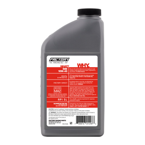 Factory Racing Parts SAE 10W-40 Full Synthetic 3.5 Quart Oil Change Kit fits Suzuki DL1000, DL1050, GSX-R1000, GSX-S1000, LT-F400 Factory Racing Parts SAE 10W-40 Full Synthetic 3.5 Quart Oil Change Kit fits Suzuki DL1000, DL1050, GSX-R1000, GSX-S1000, LT-F400