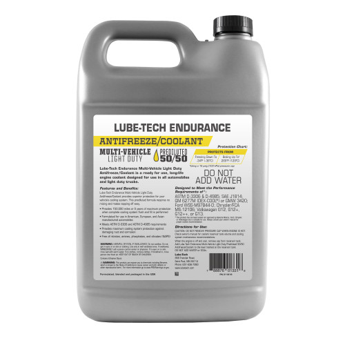 Lube-Tech Endurance Extended Life Antifreeze/Coolant – 50/50 Premix – Yellow – Suitable for North American, European, and Asian Passenger Vehicles – 1 Gallon – Case of 4