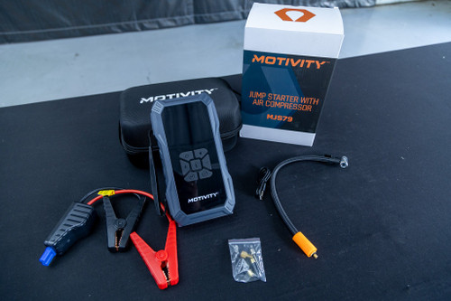 MOTIVITY 4-in-1 Portable Automotive Jump Starter with Air Compressor – 1000A Peak, USB & 12V DC Charging, 150 PSI, LED Flashight, LCD Display – for Cars, Motorcycles, ATVs & More MOTIVITY 4-in-1 Portable Automotive Jump Starter with Air Compressor – 1000A Peak, USB & 12V DC Charging, 150 PSI, LED Flashight, LCD Display – for Cars, Motorcycles, ATVs & More